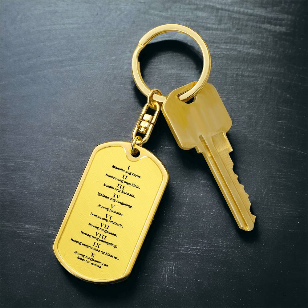 Ten Commandments Tagalog Sampung Utos Bible Keychain Stainless Steel or 18k Gold Dog Tag-Express Your Love Gifts