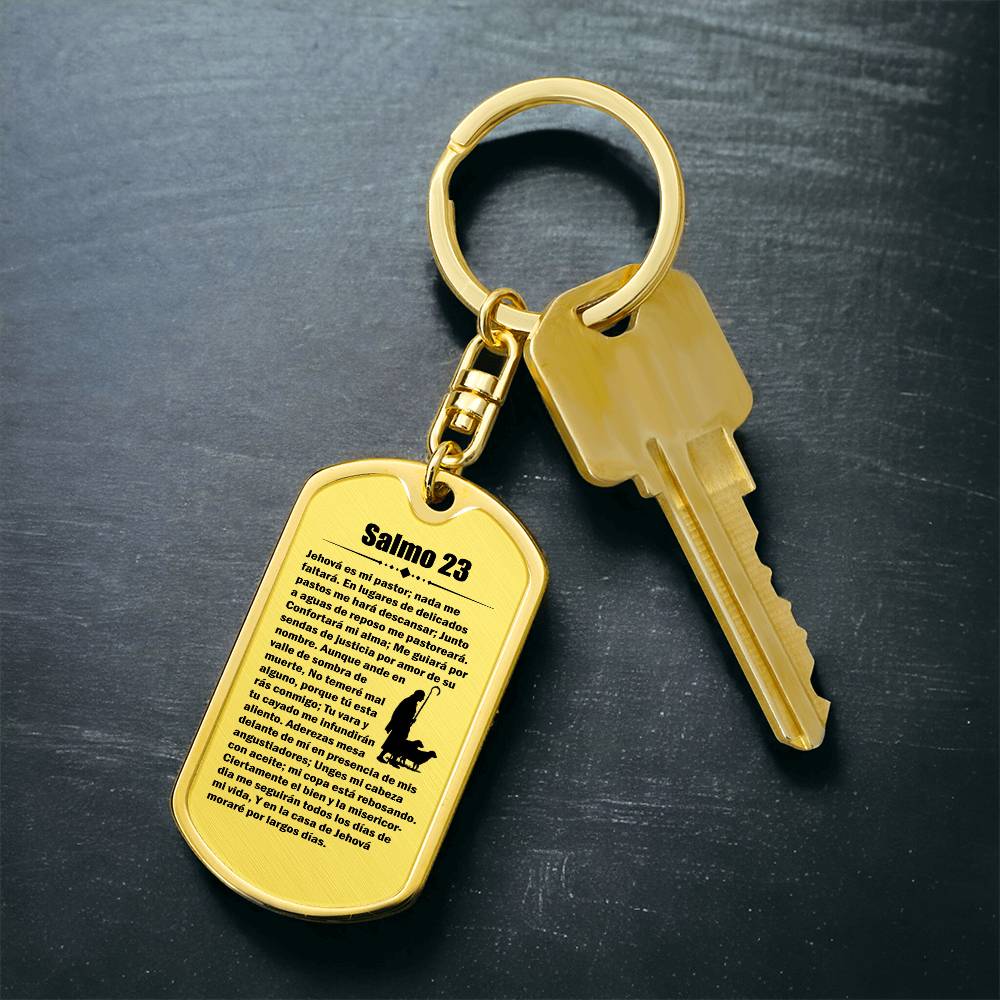 Psalm 23 Spanish Salmo 23 Bible Keychain Stainless Steel or 18k Gold Dog Tag-Express Your Love Gifts