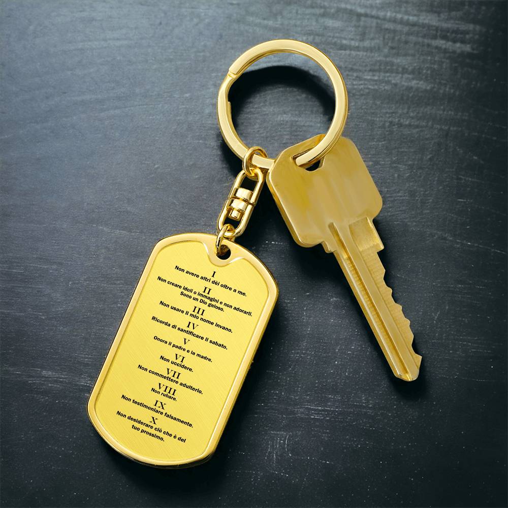 Ten Commandments Italian Dieci Comandamenti Bible Keychain Stainless Steel or 18k Gold Dog Tag-Express Your Love Gifts