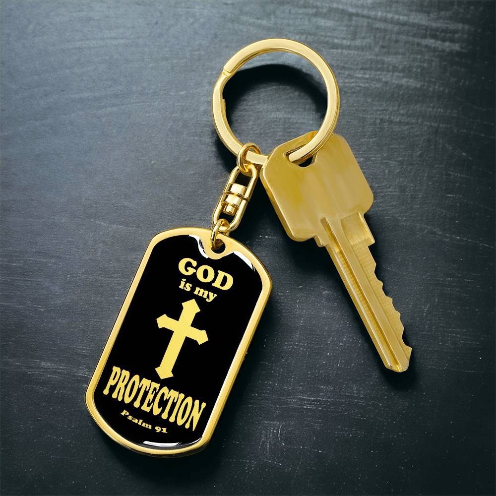 God is My Protection Psalm 91 Swivel Keychain Stainless Steel or 18k Gold Dog Tag-Express Your Love Gifts