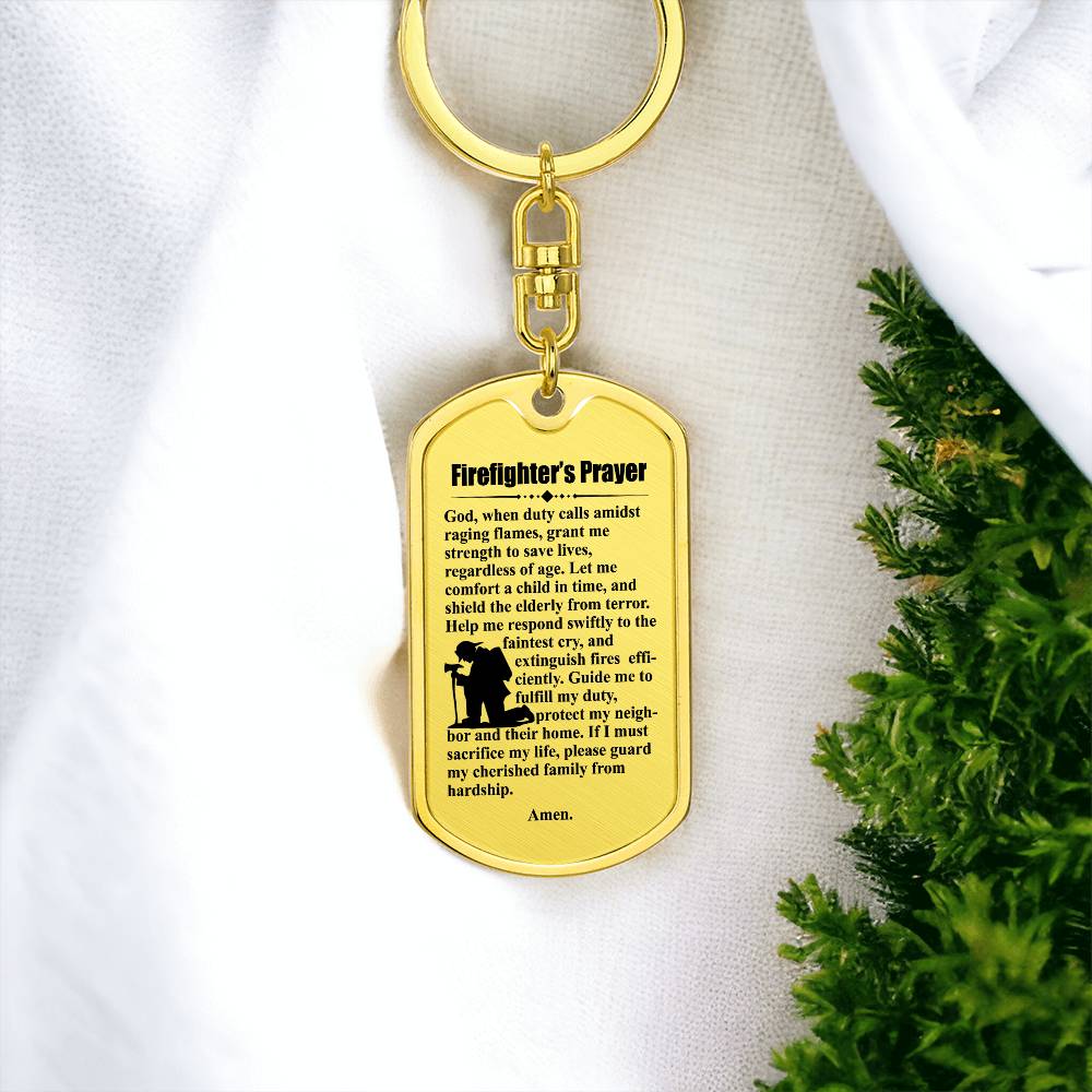 Firefighter's Prayer Bible Keychain Stainless Steel or 18k Gold Dog Tag-Express Your Love Gifts