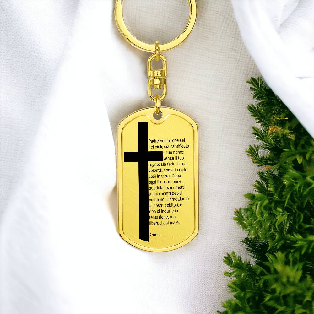 Lord's Prayer Italian Padre Nostro Bible Keychain Stainless Steel or 18k Gold Dog Tag-Express Your Love Gifts