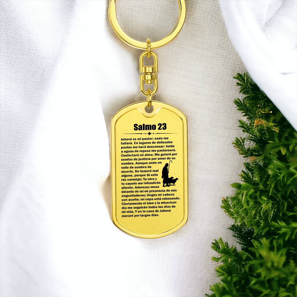 Psalm 23 Spanish Salmo 23 Bible Keychain Stainless Steel or 18k Gold Dog Tag-Express Your Love Gifts