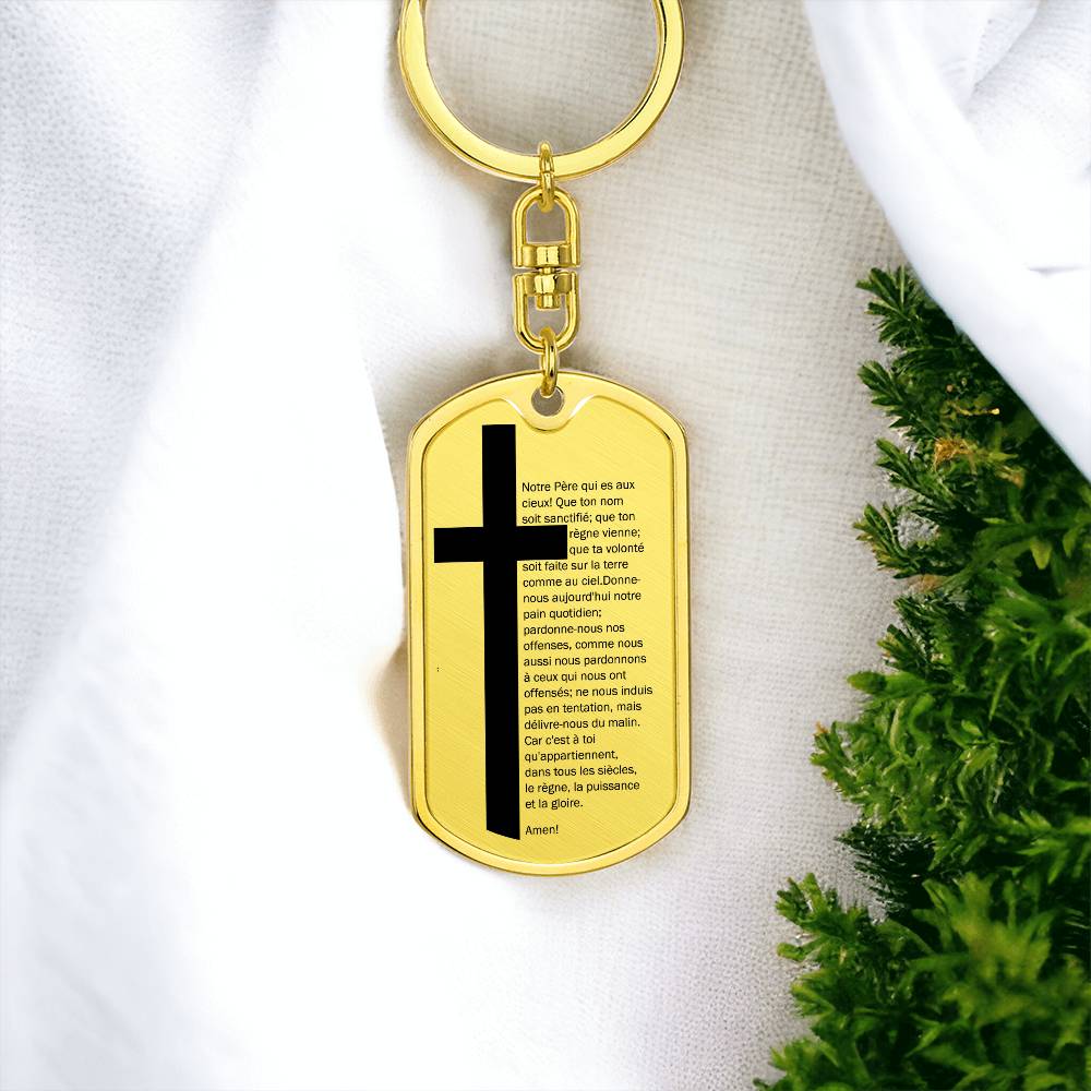 Lord's Prayer French Notre Père Bible Keychain Stainless Steel or 18k Gold Dog Tag-Express Your Love Gifts