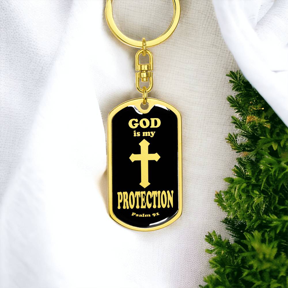 God is My Protection Psalm 91 Swivel Keychain Stainless Steel or 18k Gold Dog Tag-Express Your Love Gifts