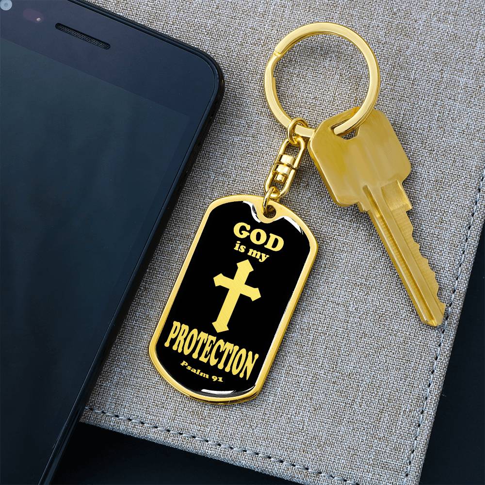God is My Protection Psalm 91 Swivel Keychain Stainless Steel or 18k Gold Dog Tag-Express Your Love Gifts