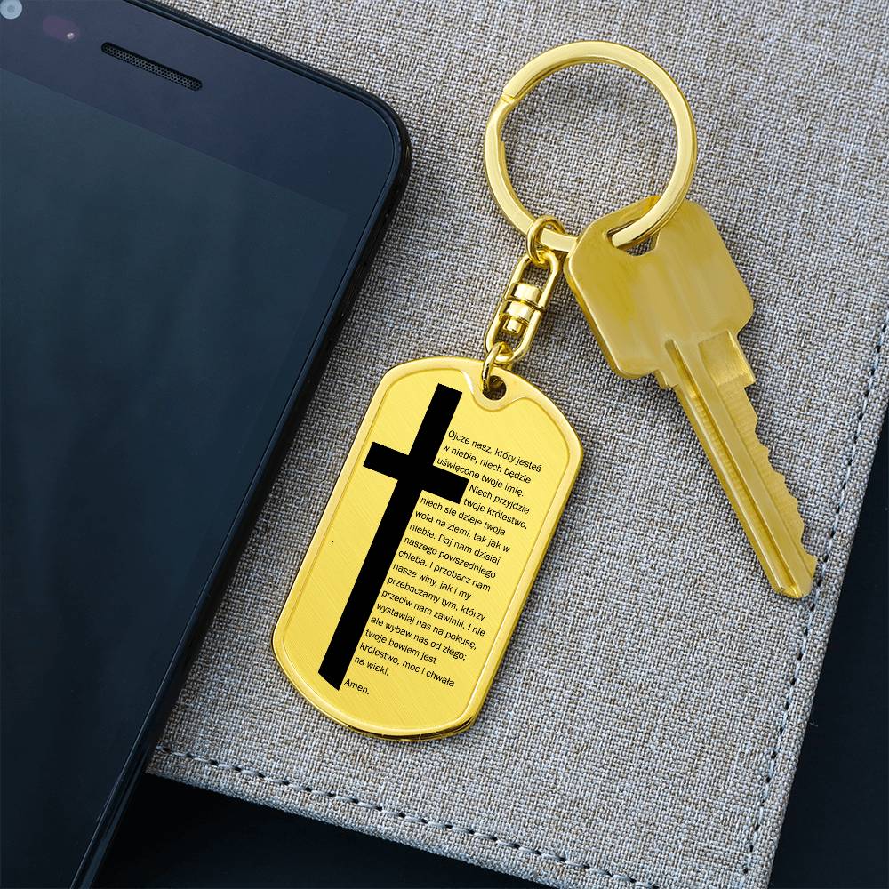 Lords Prayer Polish Ojcze Nasz Bible Keychain Stainless Steel or 18k Gold Dog Tag-Express Your Love Gifts