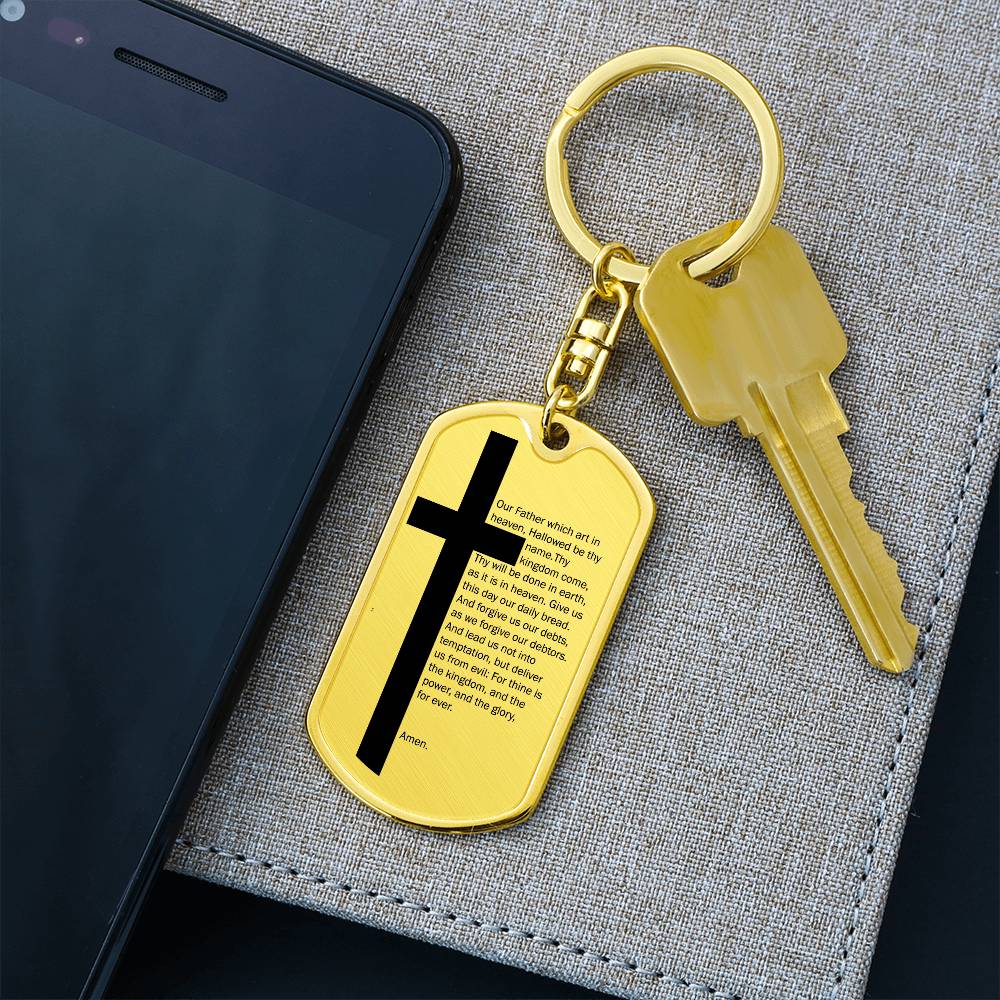 Lord's Prayer Bible Keychain Stainless Steel or 18k Gold Dog Tag-Express Your Love Gifts