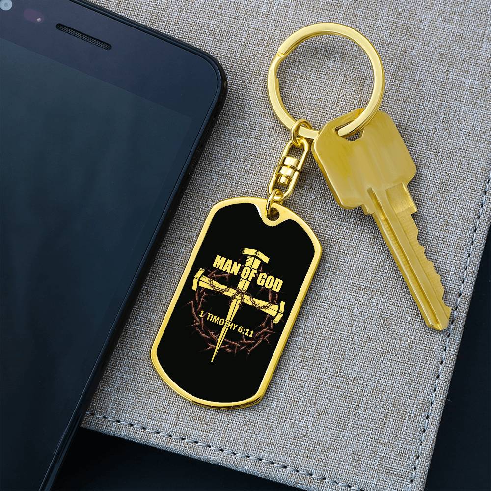 Man of God Cross Timothy Bible Keychain Stainless Steel or 18k Gold Dog Tag-Express Your Love Gifts