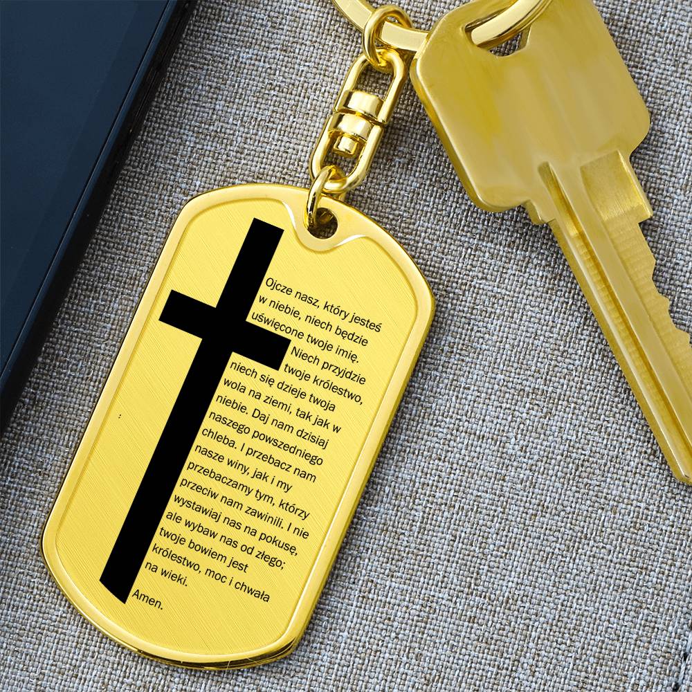 Lords Prayer Polish Ojcze Nasz Bible Keychain Stainless Steel or 18k Gold Dog Tag-Express Your Love Gifts