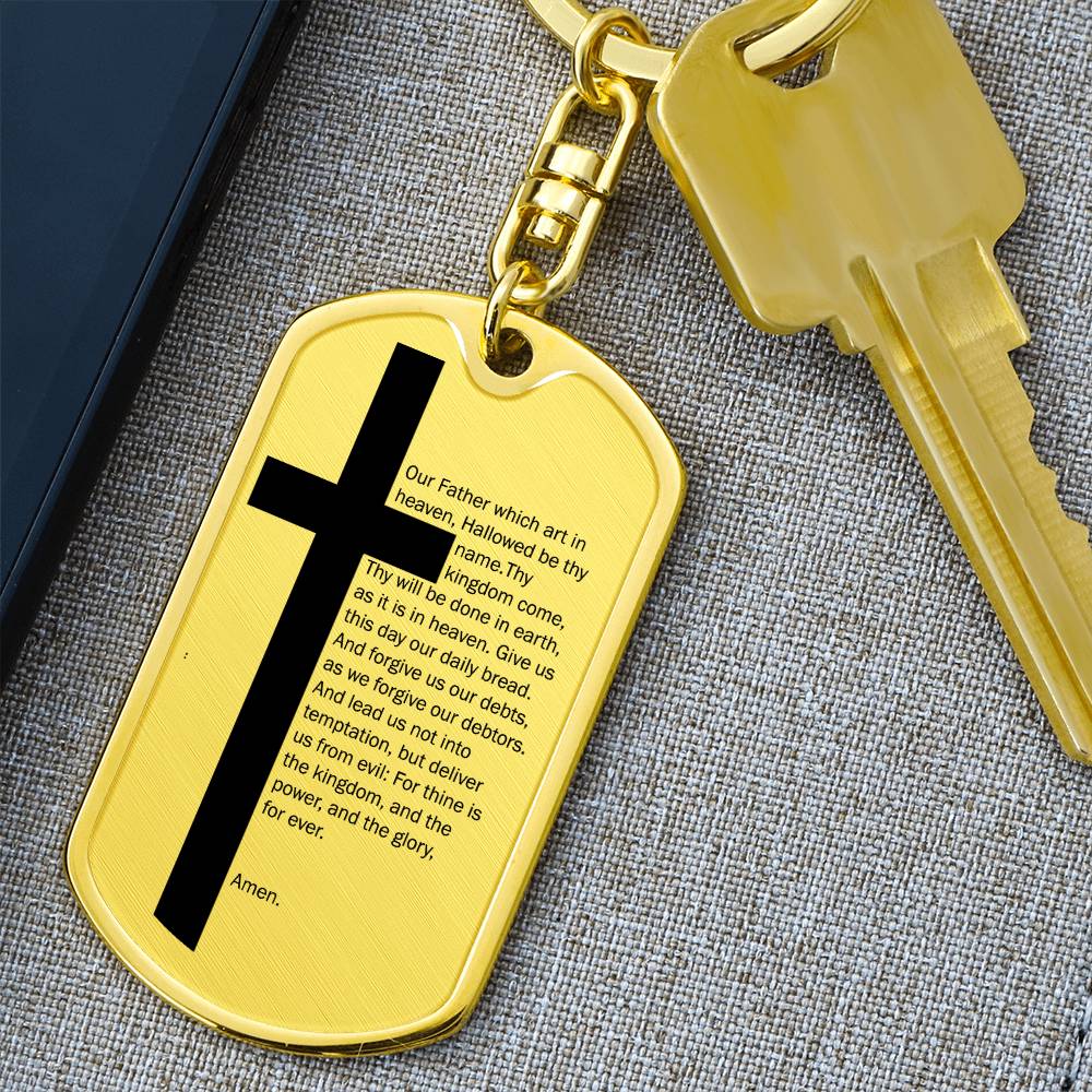 Lord's Prayer Bible Keychain Stainless Steel or 18k Gold Dog Tag-Express Your Love Gifts