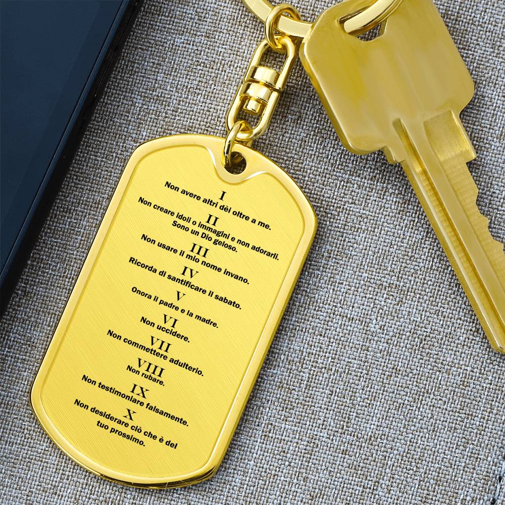 Ten Commandments Italian Dieci Comandamenti Bible Keychain Stainless Steel or 18k Gold Dog Tag-Express Your Love Gifts