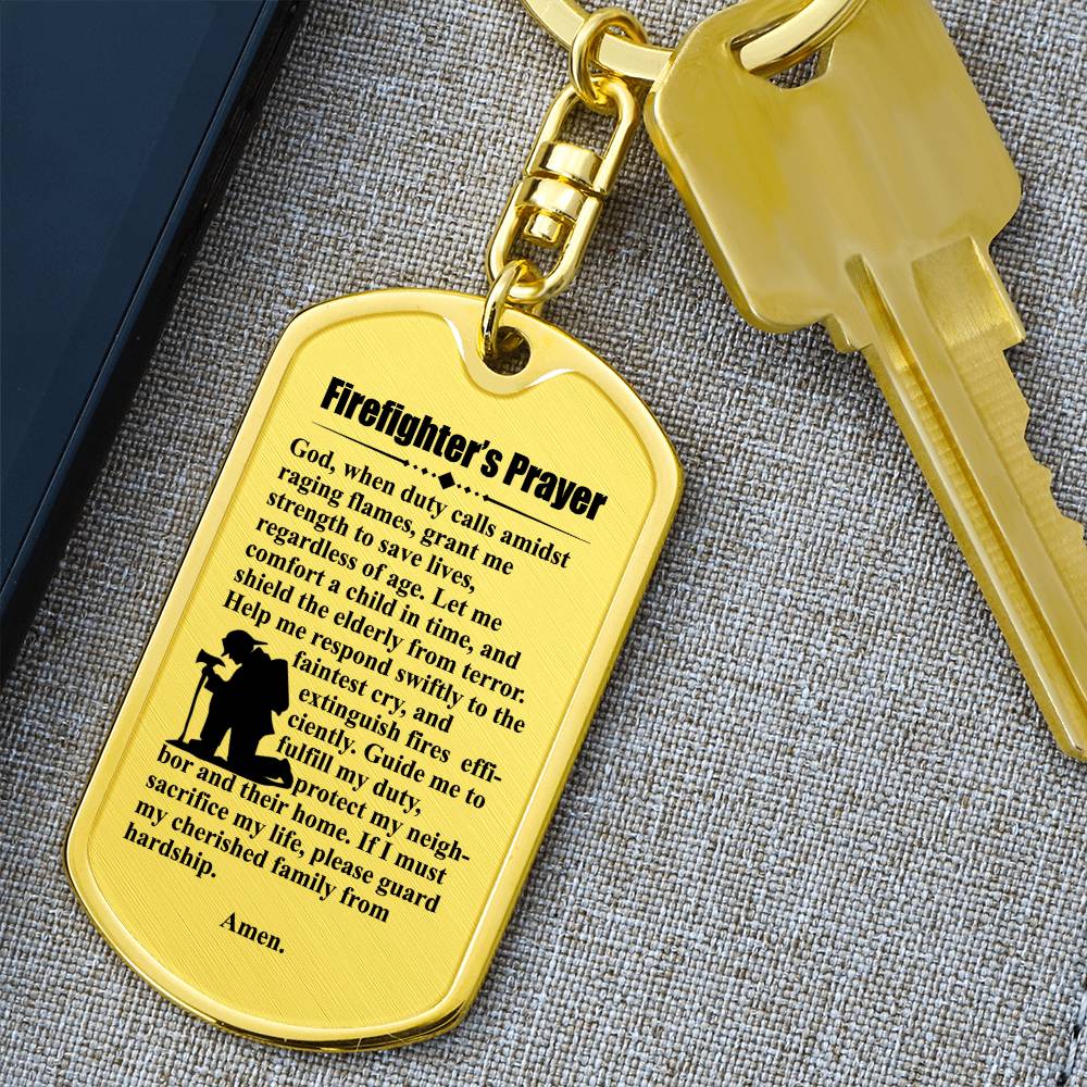 Firefighter's Prayer Bible Keychain Stainless Steel or 18k Gold Dog Tag-Express Your Love Gifts