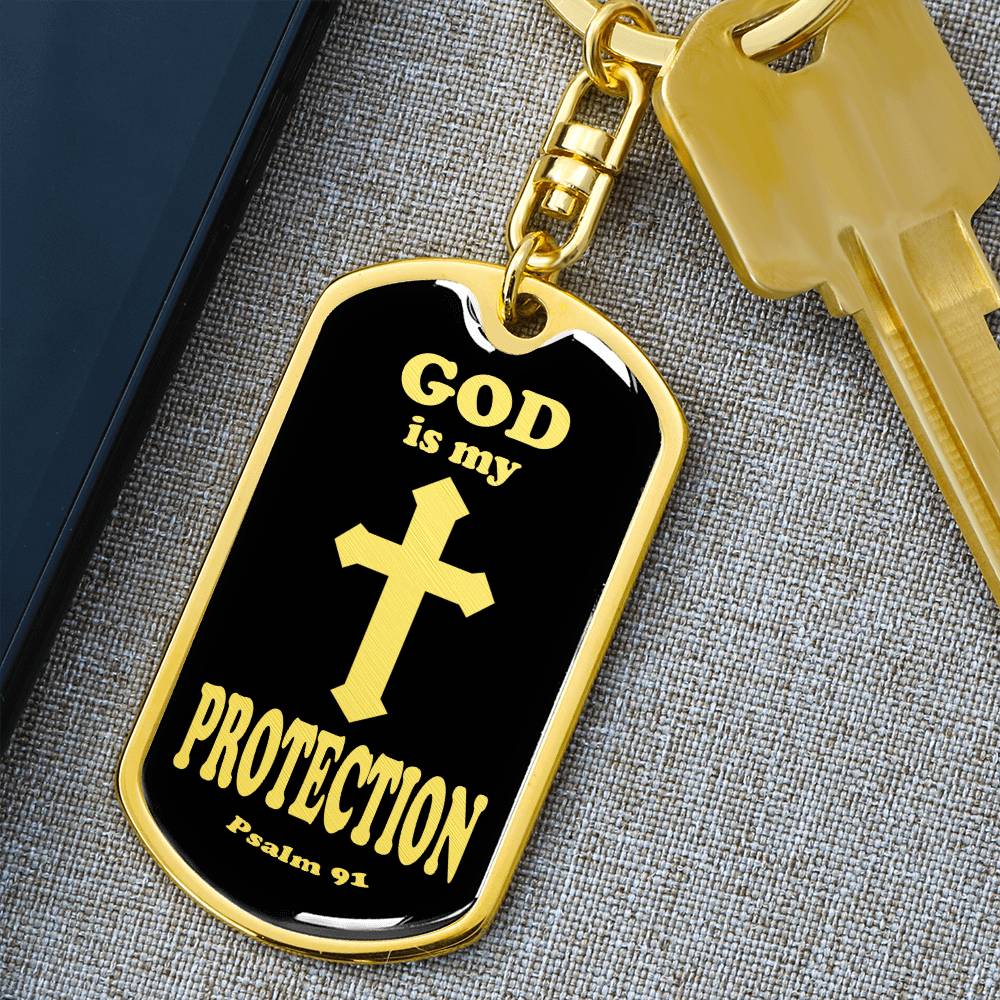 God is My Protection Psalm 91 Swivel Keychain Stainless Steel or 18k Gold Dog Tag-Express Your Love Gifts