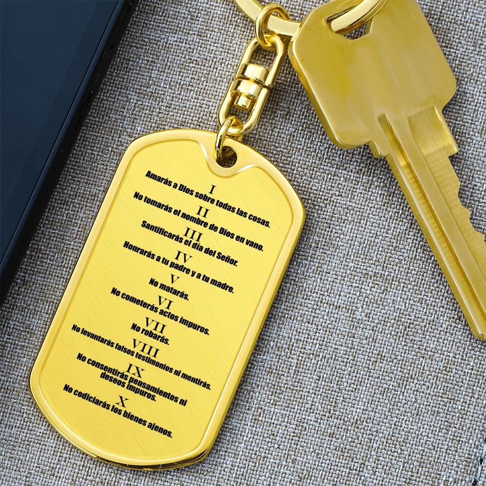 Ten Commandments Spanish Diez Mandamientos Bible Keychain Stainless Steel or 18k Gold Dog Tag-Express Your Love Gifts