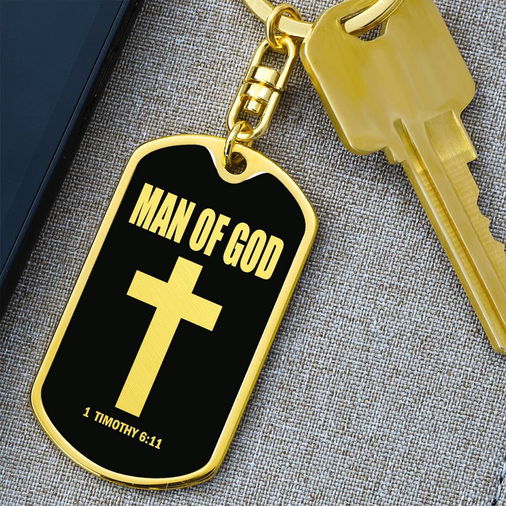 Man of God 1 Timothy 6 Bible Keychain Stainless Steel or 18k Gold Dog Tag-Express Your Love Gifts