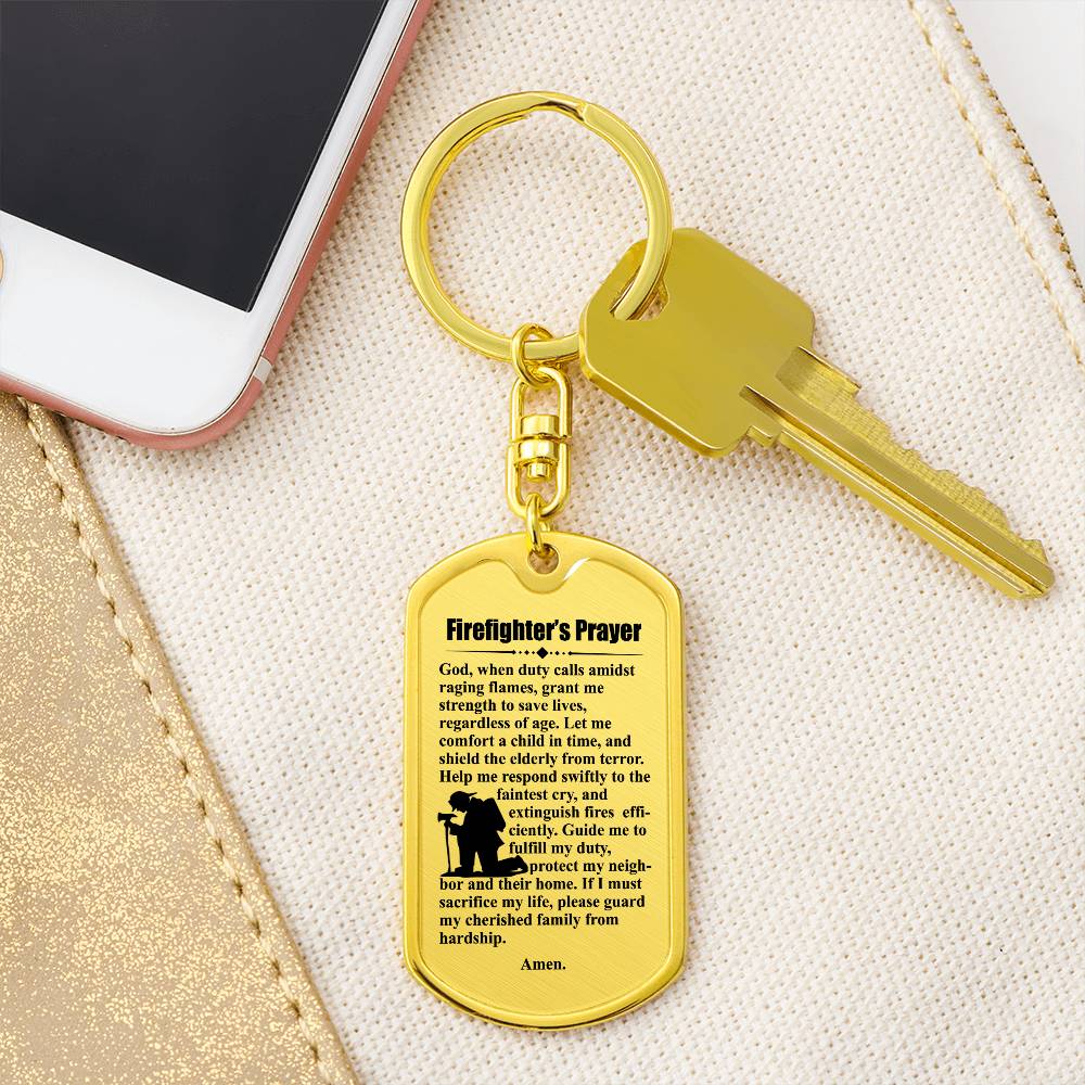 Firefighter's Prayer Bible Keychain Stainless Steel or 18k Gold Dog Tag-Express Your Love Gifts