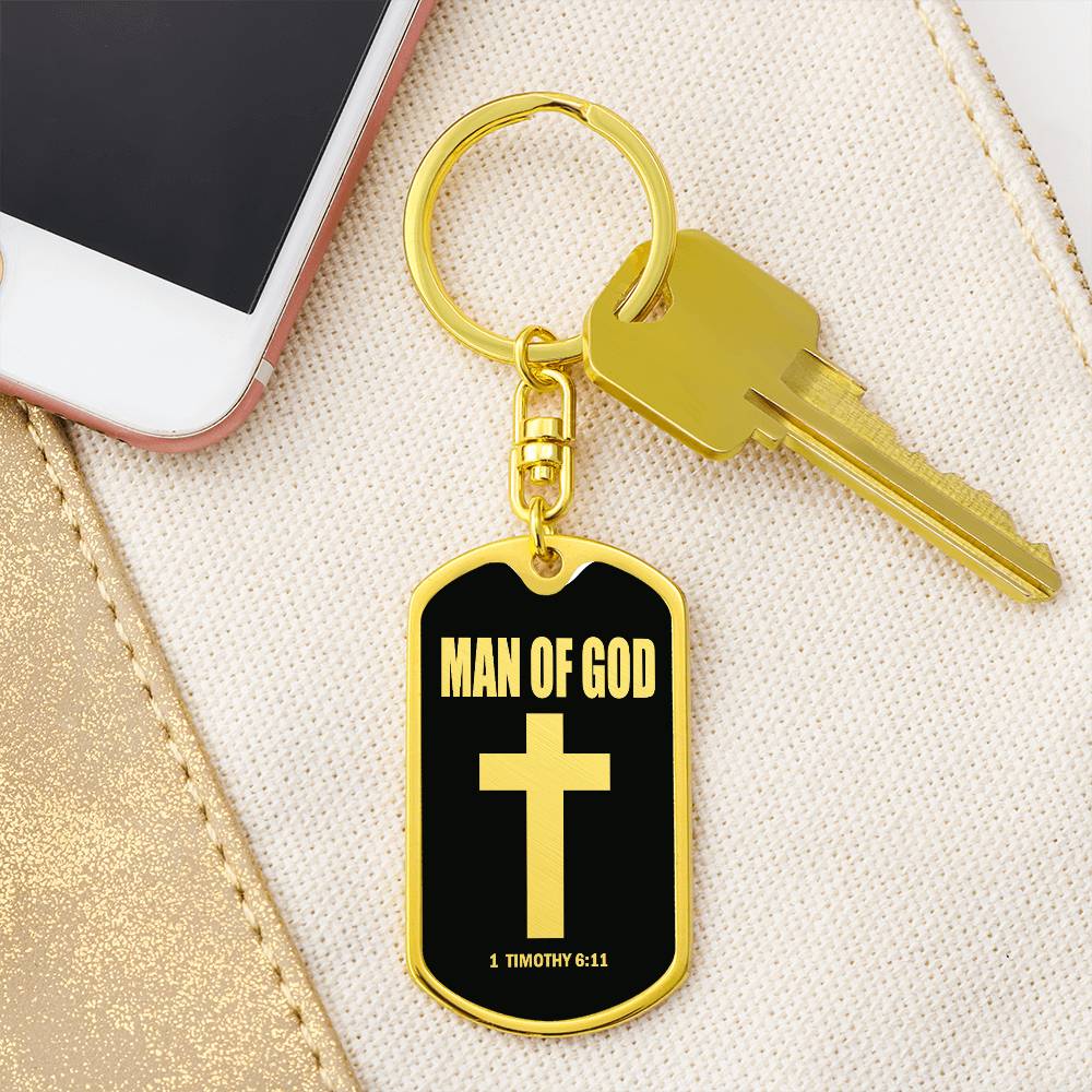 Man of God 1 Timothy 6 Bible Keychain Stainless Steel or 18k Gold Dog Tag-Express Your Love Gifts