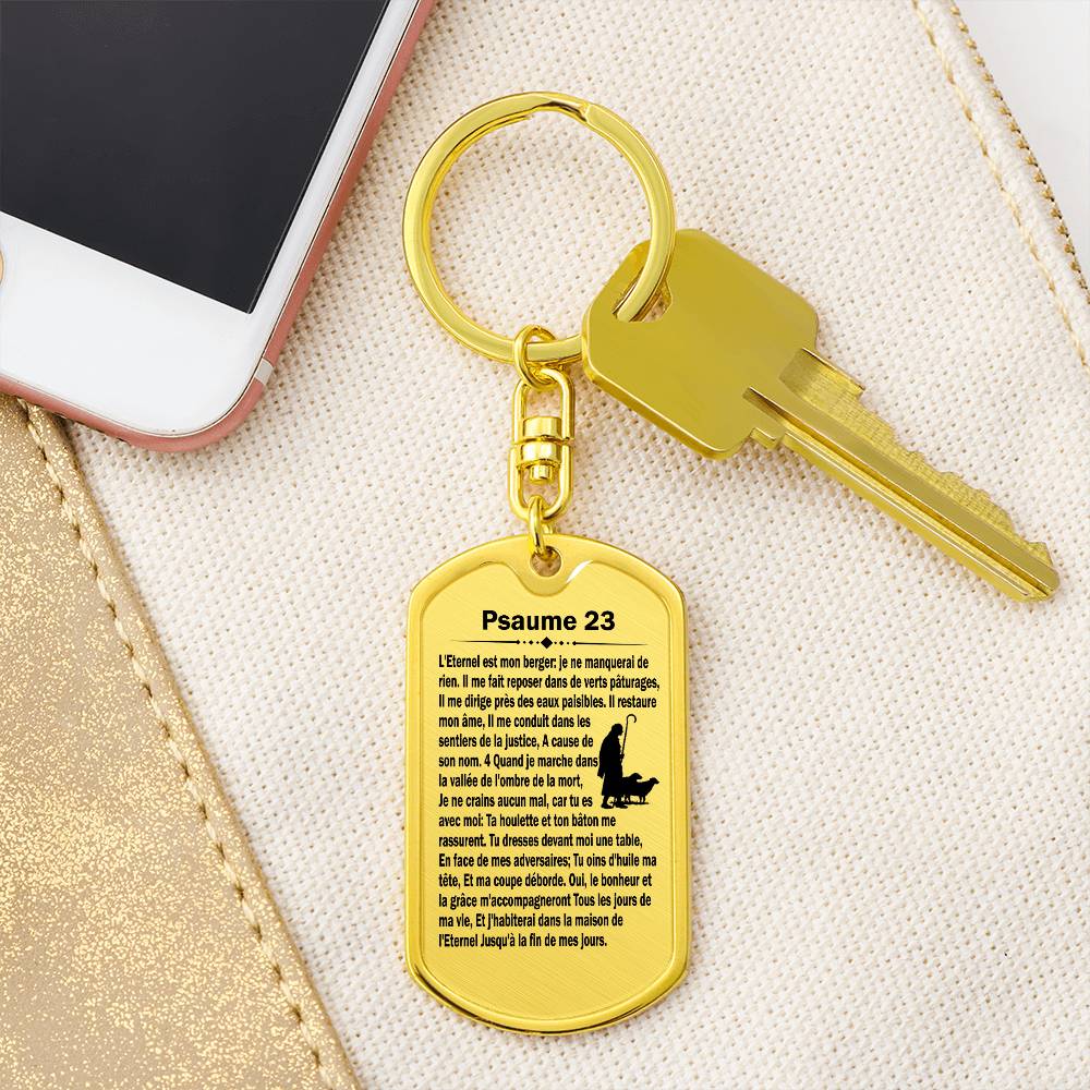 Psalm 23 French Psaume 23 Bible Keychain Stainless Steel or 18k Gold Dog Tag-Express Your Love Gifts