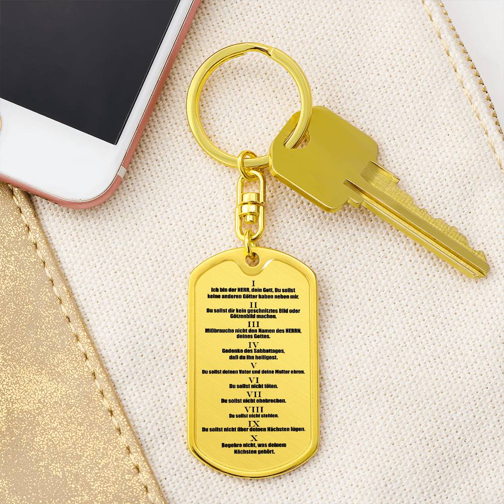 Ten Commandments German 10 Gebote Halskette Bible Keychain Stainless Steel or 18k Gold Dog Tag-Express Your Love Gifts