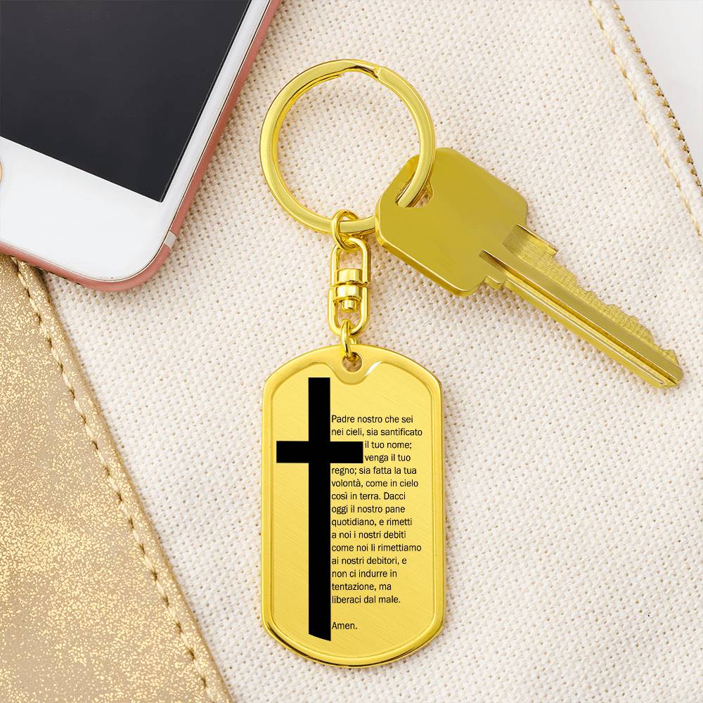 Lord's Prayer Italian Padre Nostro Bible Keychain Stainless Steel or 18k Gold Dog Tag-Express Your Love Gifts