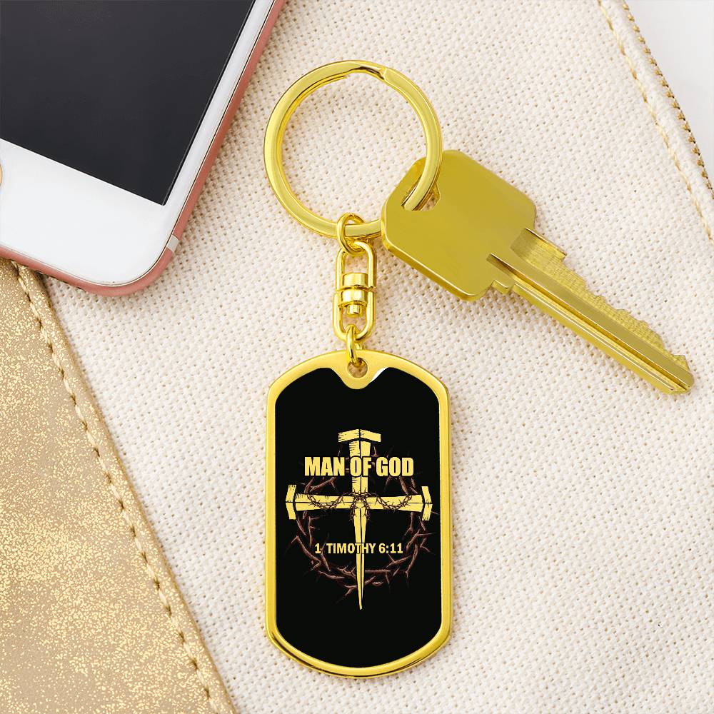 Man of God Cross Timothy Bible Keychain Stainless Steel or 18k Gold Dog Tag-Express Your Love Gifts