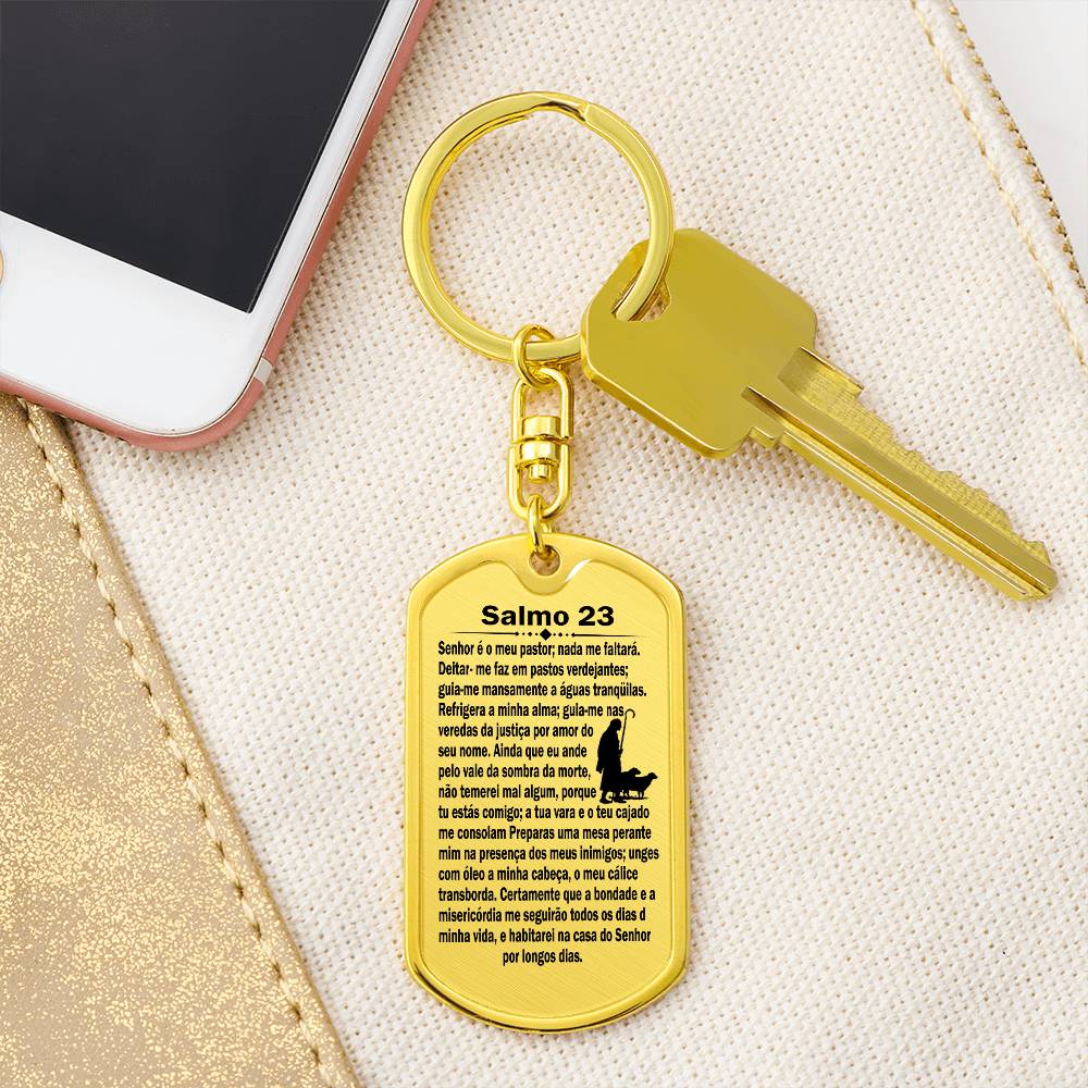 Psalm 23 Portuguese Salmo 23 Bible Keychain Stainless Steel or 18k Gold Dog Tag-Express Your Love Gifts
