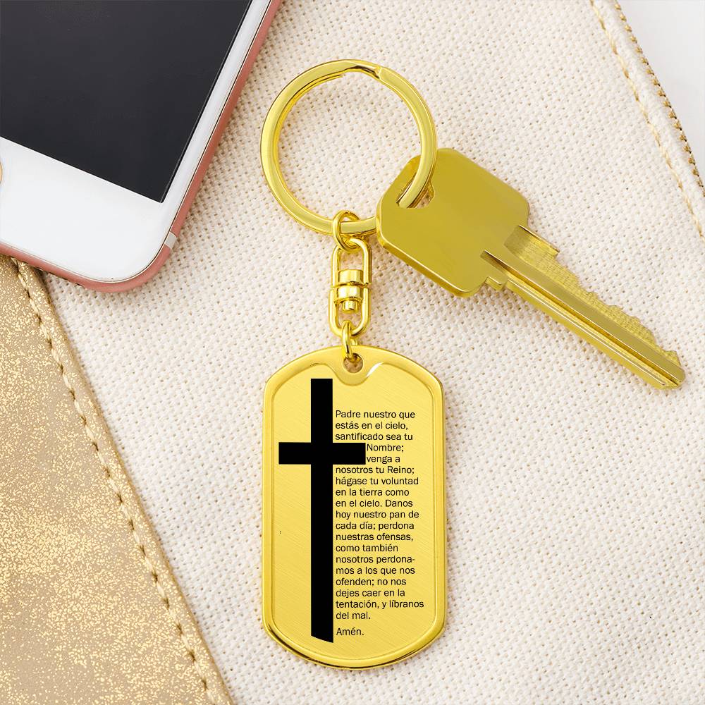Lords Prayer Spanish Padre Nuestro Bible Keychain Stainless Steel or 18k Gold Dog Tag-Express Your Love Gifts