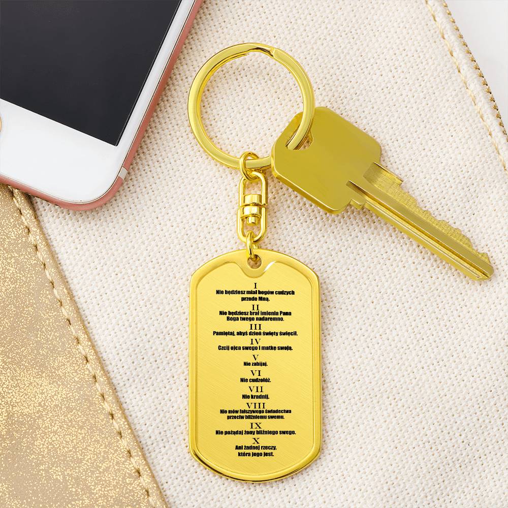 Ten Commandments Polish Przykazań Bożych Bible Keychain Stainless Steel or 18k Gold Dog Tag-Express Your Love Gifts