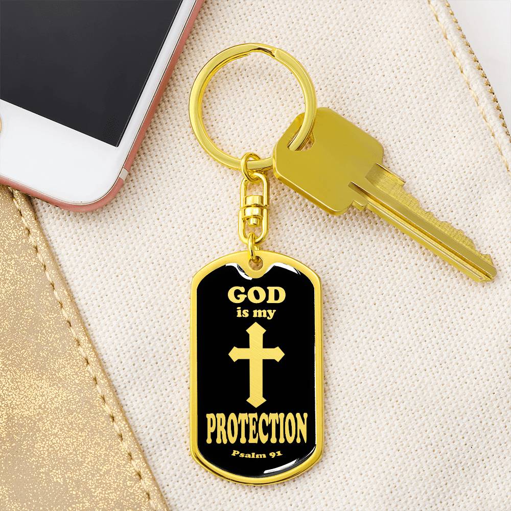 God is My Protection Psalm 91 Swivel Keychain Stainless Steel or 18k Gold Dog Tag-Express Your Love Gifts
