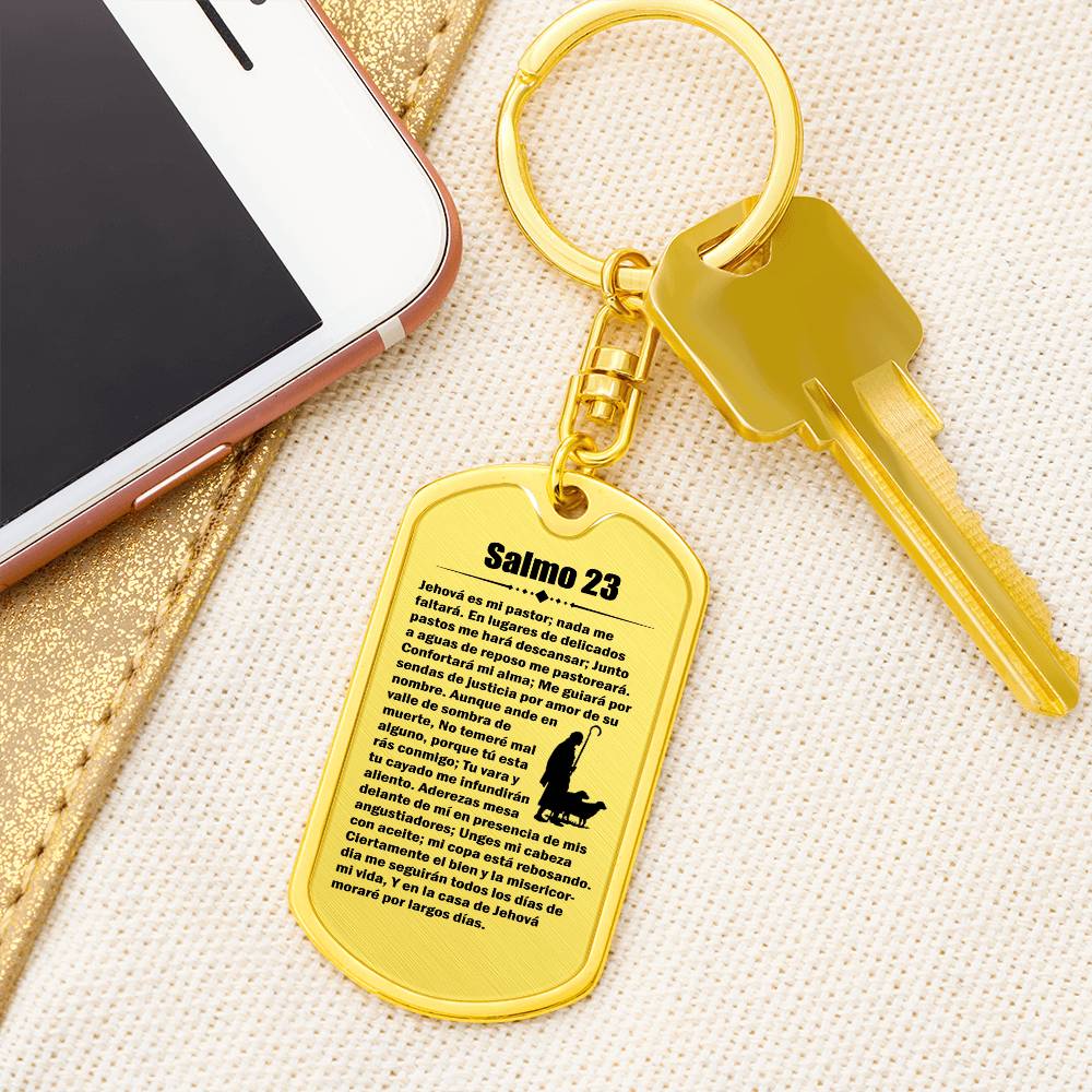 Psalm 23 Spanish Salmo 23 Bible Keychain Stainless Steel or 18k Gold Dog Tag-Express Your Love Gifts