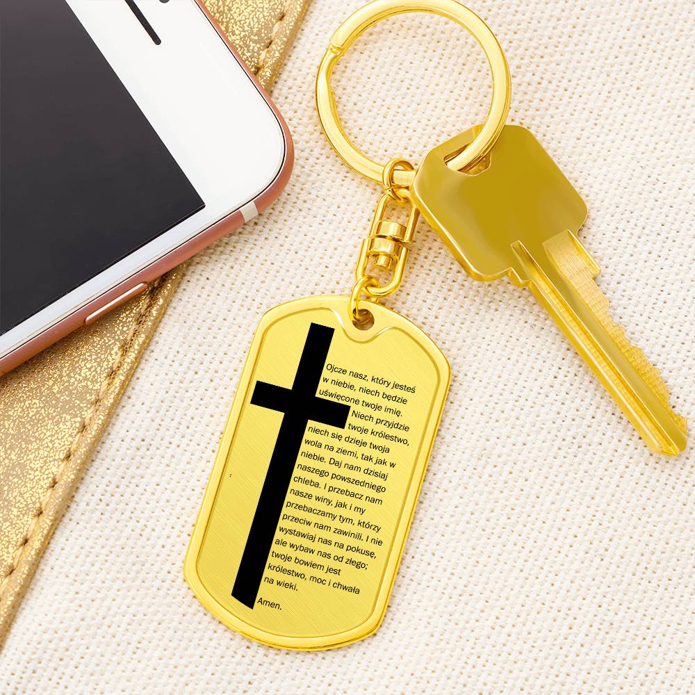 Lords Prayer Polish Ojcze Nasz Bible Keychain Stainless Steel or 18k Gold Dog Tag-Express Your Love Gifts