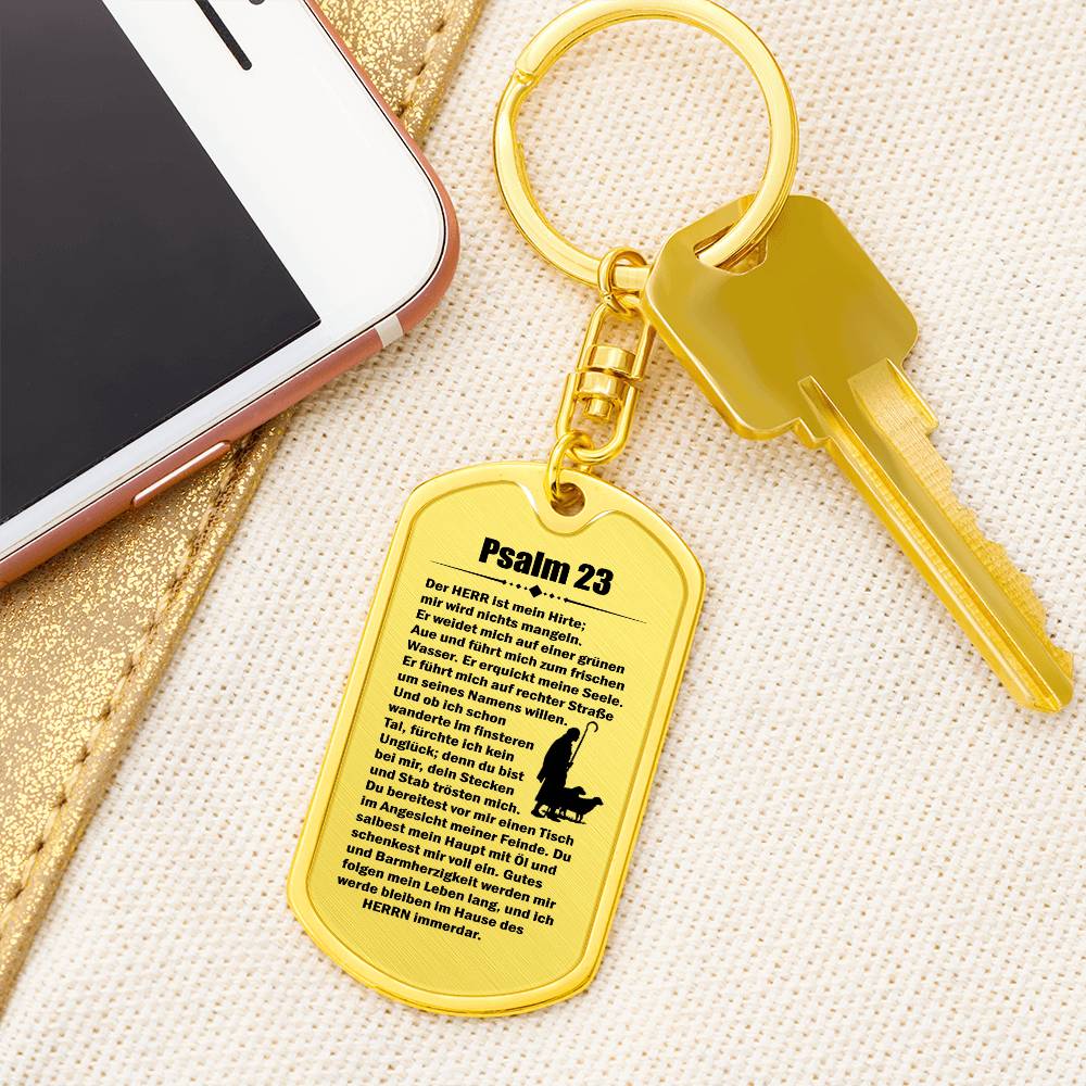 Psalm 23 German Bible Keychain Stainless Steel or 18k Gold Dog Tag-Express Your Love Gifts