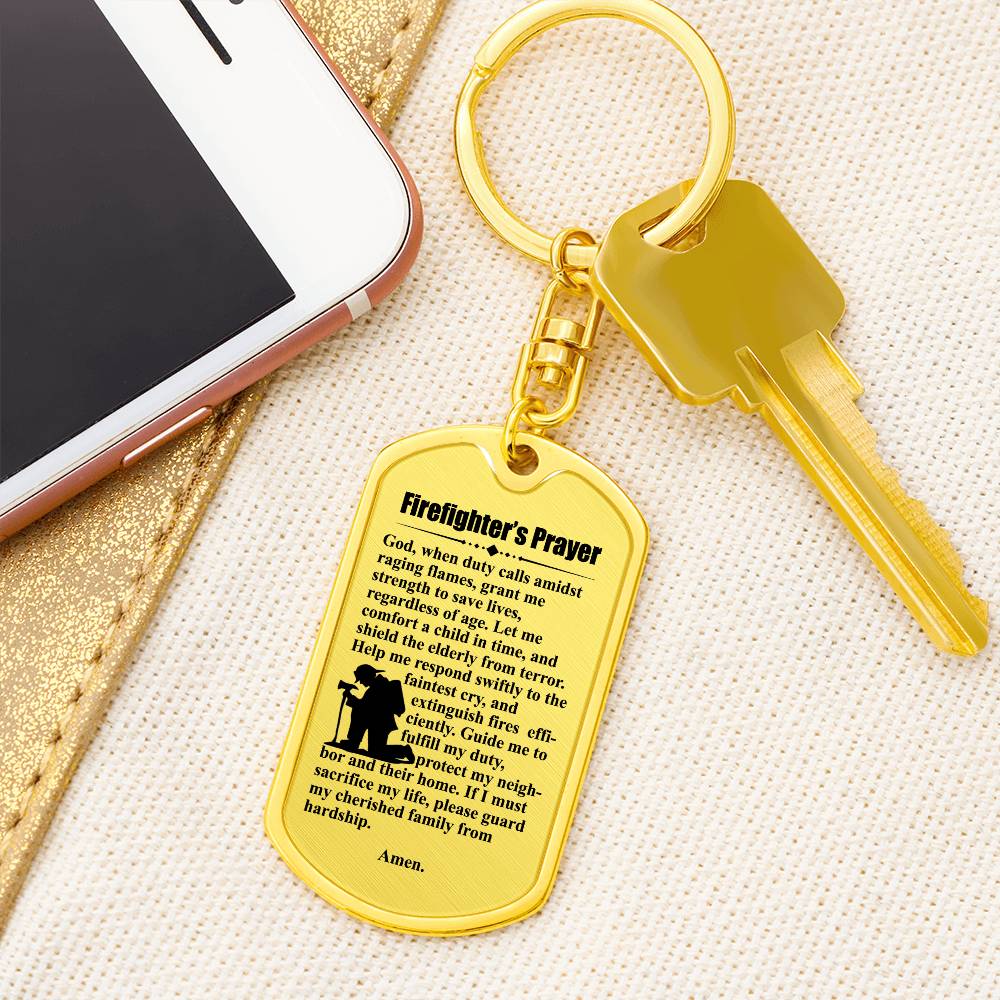 Firefighter's Prayer Bible Keychain Stainless Steel or 18k Gold Dog Tag-Express Your Love Gifts