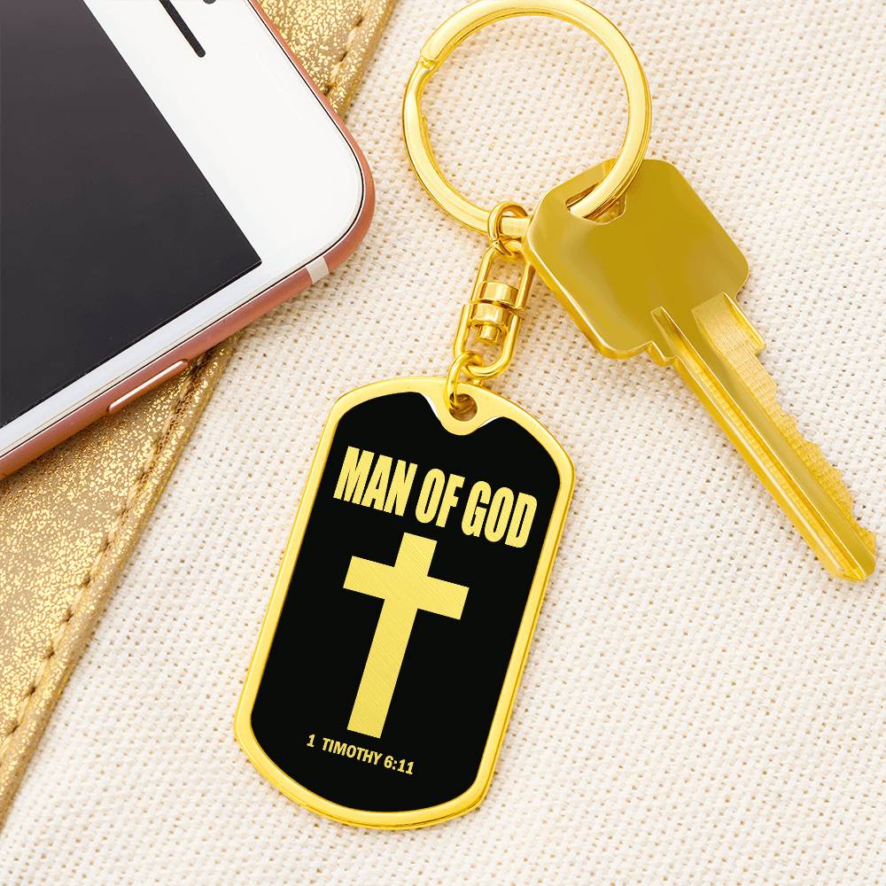 Man of God 1 Timothy 6 Bible Keychain Stainless Steel or 18k Gold Dog Tag-Express Your Love Gifts