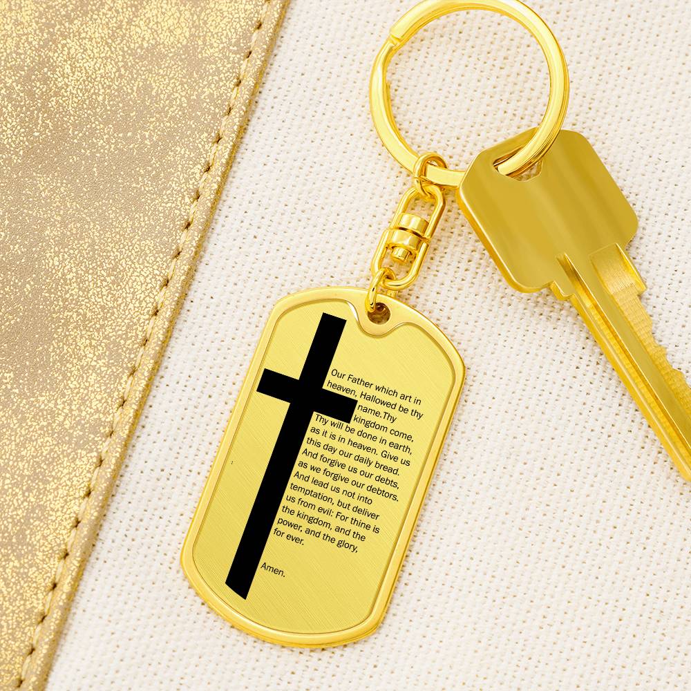Lord's Prayer Bible Keychain Stainless Steel or 18k Gold Dog Tag-Express Your Love Gifts