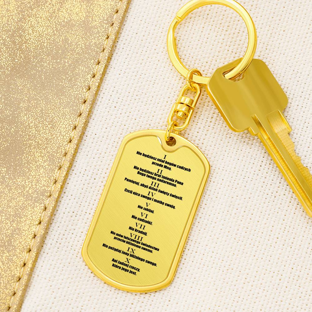 Ten Commandments Polish Przykazań Bożych Bible Keychain Stainless Steel or 18k Gold Dog Tag-Express Your Love Gifts