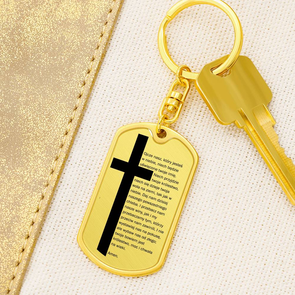 Lords Prayer Polish Ojcze Nasz Bible Keychain Stainless Steel or 18k Gold Dog Tag-Express Your Love Gifts