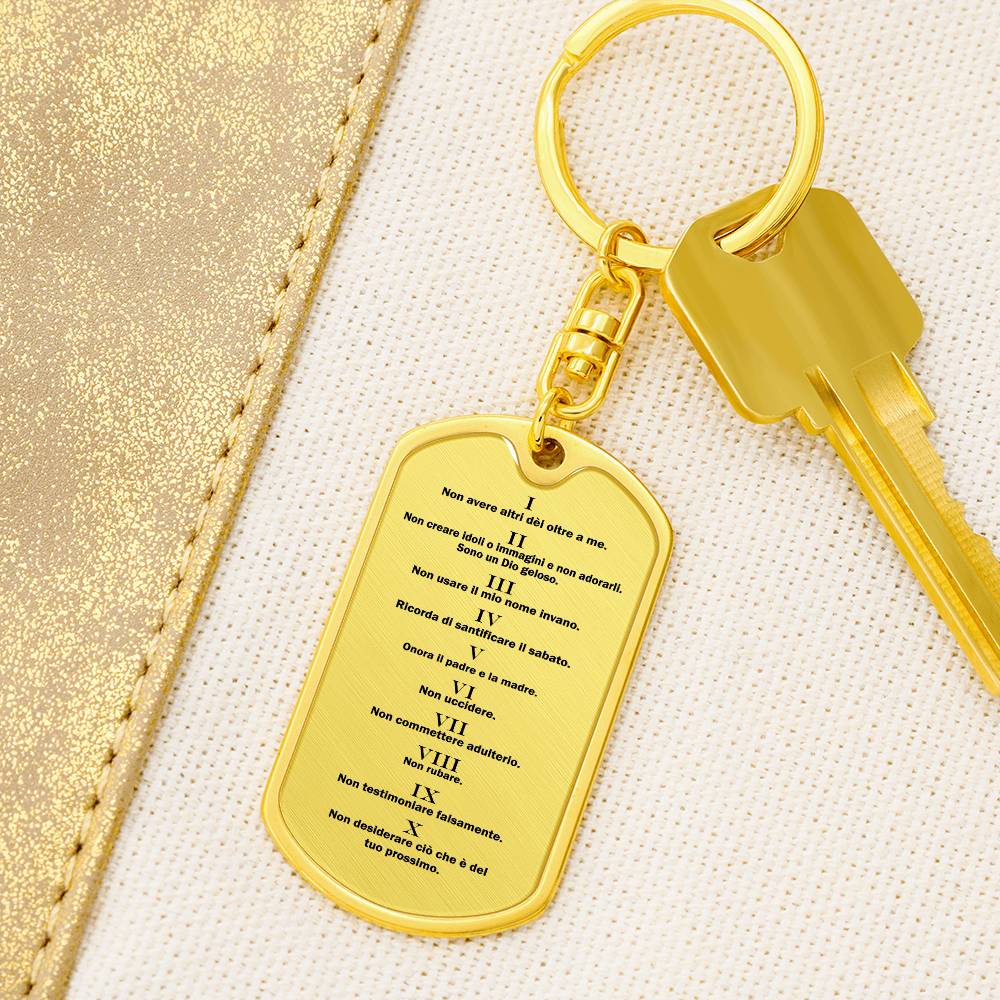 Ten Commandments Italian Dieci Comandamenti Bible Keychain Stainless Steel or 18k Gold Dog Tag-Express Your Love Gifts