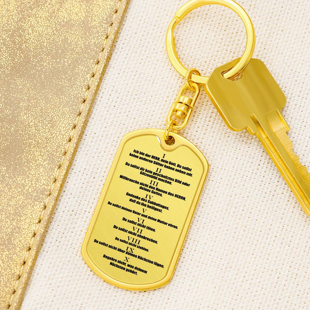 Ten Commandments German 10 Gebote Halskette Bible Keychain Stainless Steel or 18k Gold Dog Tag-Express Your Love Gifts