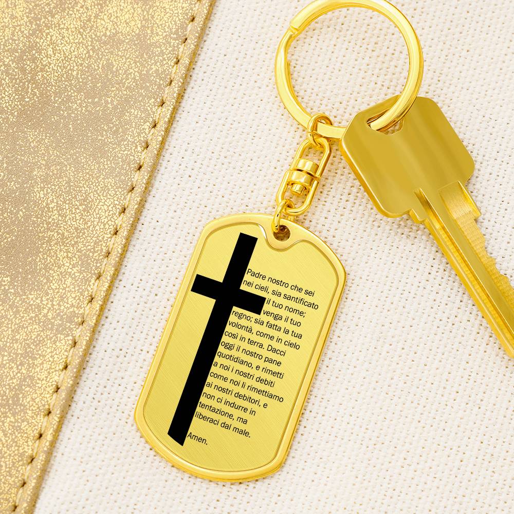 Lord's Prayer Italian Padre Nostro Bible Keychain Stainless Steel or 18k Gold Dog Tag-Express Your Love Gifts