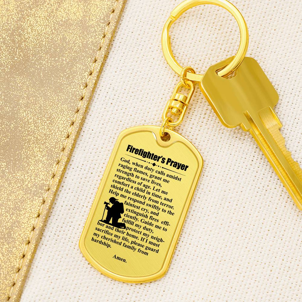 Firefighter's Prayer Bible Keychain Stainless Steel or 18k Gold Dog Tag-Express Your Love Gifts