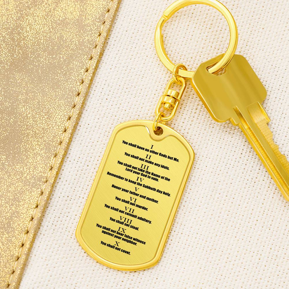Ten Commandments English Bible Keychain Stainless Steel or 18k Gold Dog Tag-Express Your Love Gifts