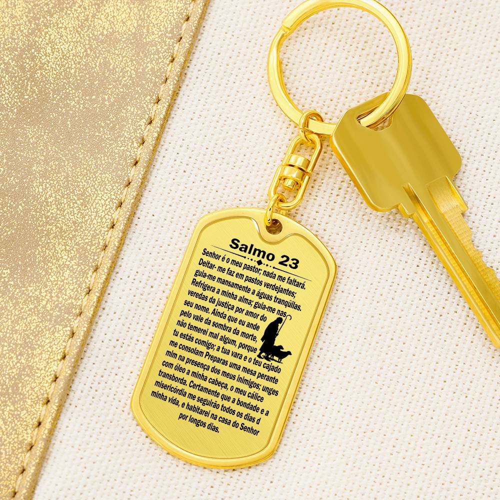 Psalm 23 Portuguese Salmo 23 Bible Keychain Stainless Steel or 18k Gold Dog Tag-Express Your Love Gifts