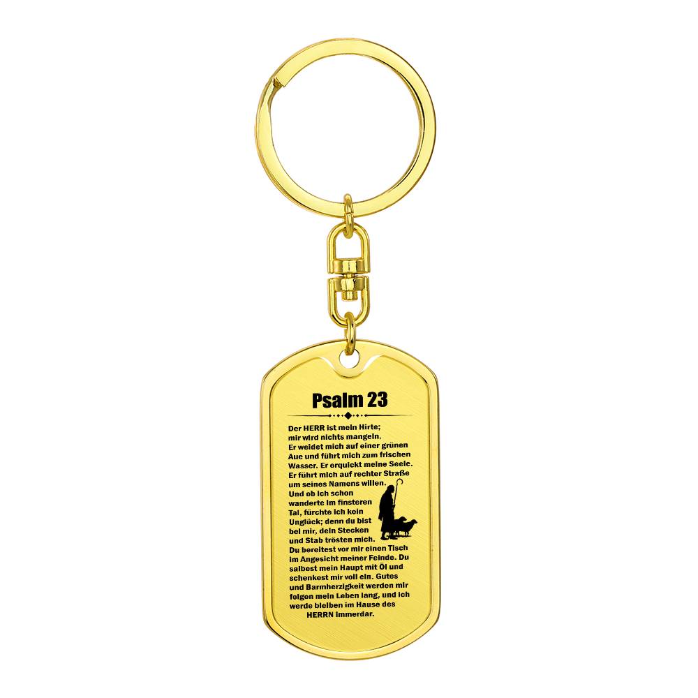 Psalm 23 German Bible  Keychain Stainless Steel or 18k Gold Dog Tag