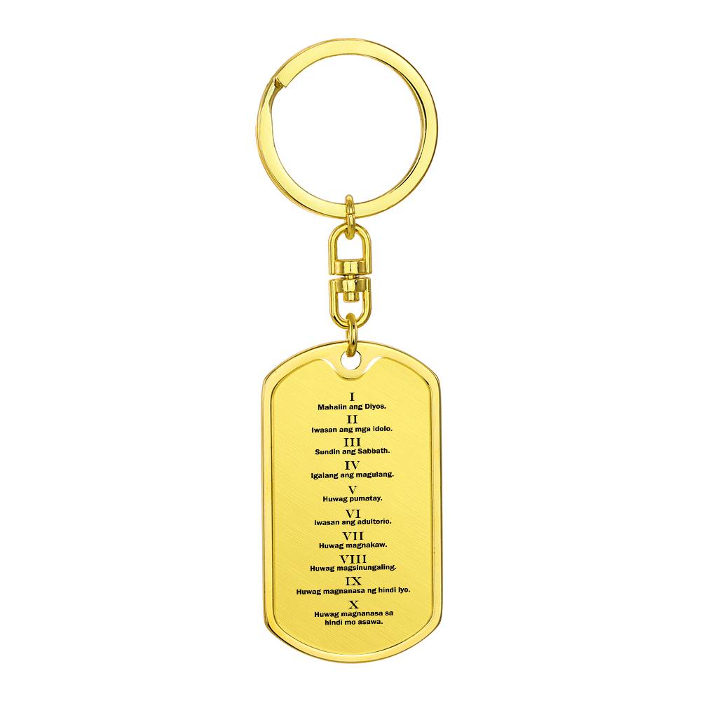 Ten Commandments Tagalog Sampung Utos Bible  Keychain Stainless Steel or 18k Gold Dog Tag