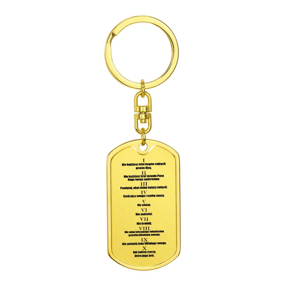 Ten Commandments Polish Przykazań Bożych Bible  Keychain Stainless Steel or 18k Gold Dog Tag