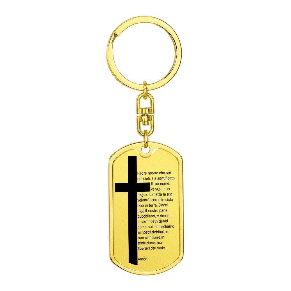 Lord's Prayer Italian Padre Nostro Bible  Keychain Stainless Steel or 18k Gold Dog Tag