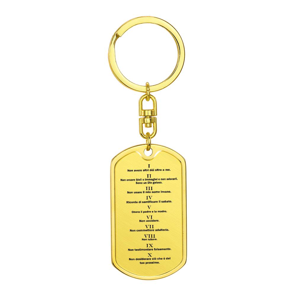 Ten Commandments Italian Dieci Comandamenti Bible  Keychain Stainless Steel or 18k Gold Dog Tag