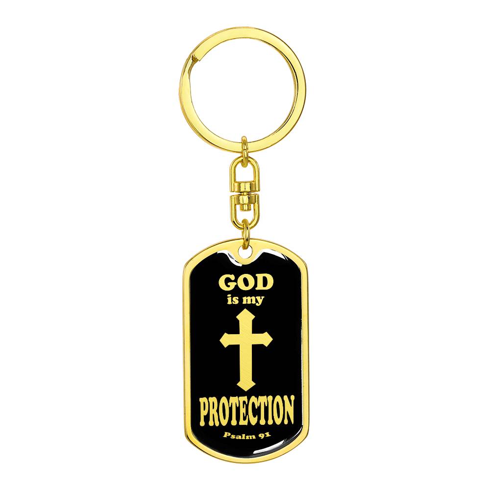 God is My Protection Psalm 91 Swivel Keychain Stainless Steel or 18k Gold Dog Tag